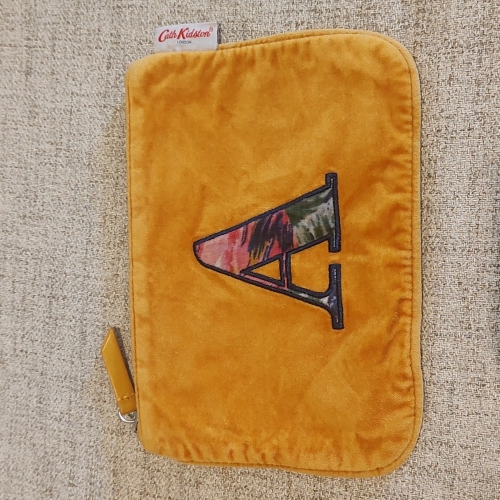 Cath Kidston Velvety 8"x6" Zip pouch-Yellow-Letter "A"